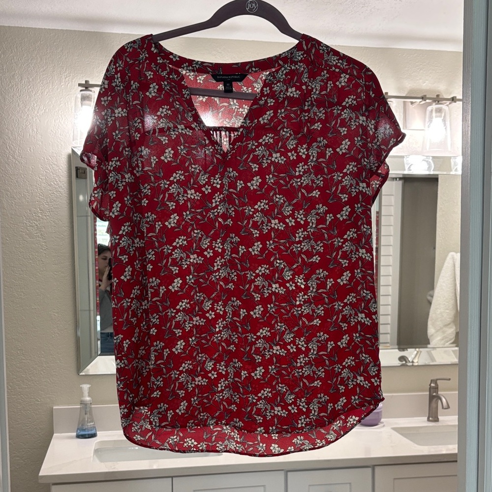 Banana Republic Red Floral Blouse